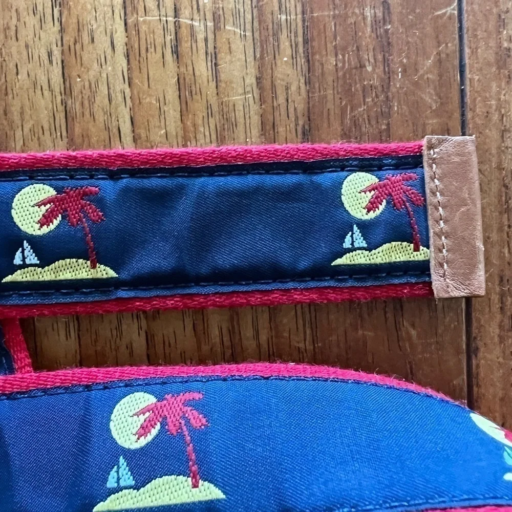 Talbots Ribbon and Leather D-Ring Sailboats/Palm Tree Belt